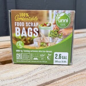 UNNI Food Scrap Bags 2.6 Gal Green NEW 100% Compostable 100 Count